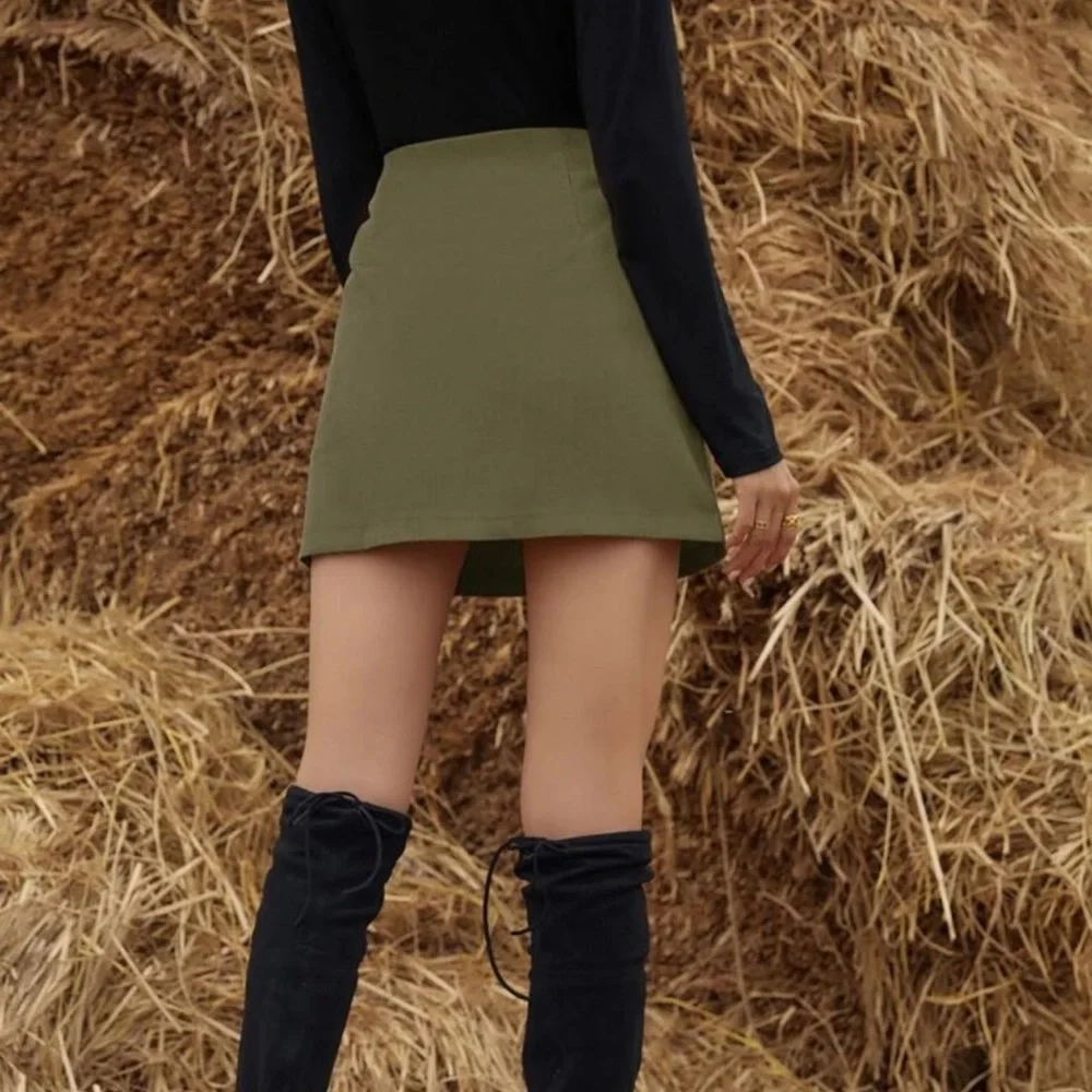 Corduroy zip up o ring mini skirt fall winter boho tiktok trendy light green - Picture 2 of 12